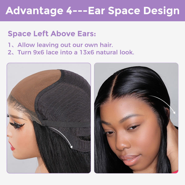 OQ HAIR Glueless Yaki Straight FreedoorM Wig Back Hole Design Pre-Cut 9x6 Skin Lace Wear Go Wig With Adjustable Fit Drawstring