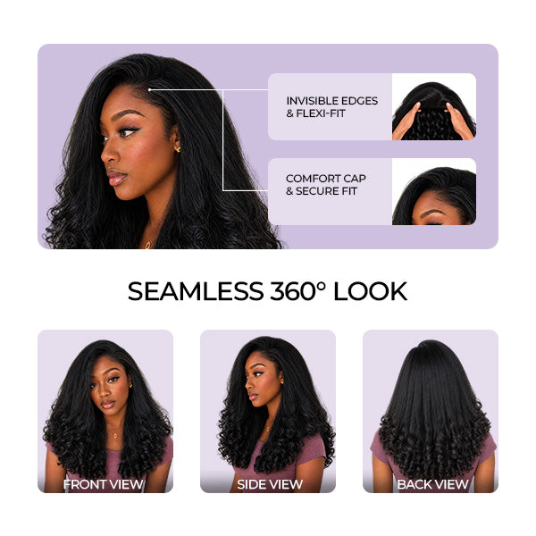 24h Shipping | Kinky Straight Glueless Wear Go Burmese Curly Human Hair 3 In 1 Half Wig With Yaki Spiral Curls