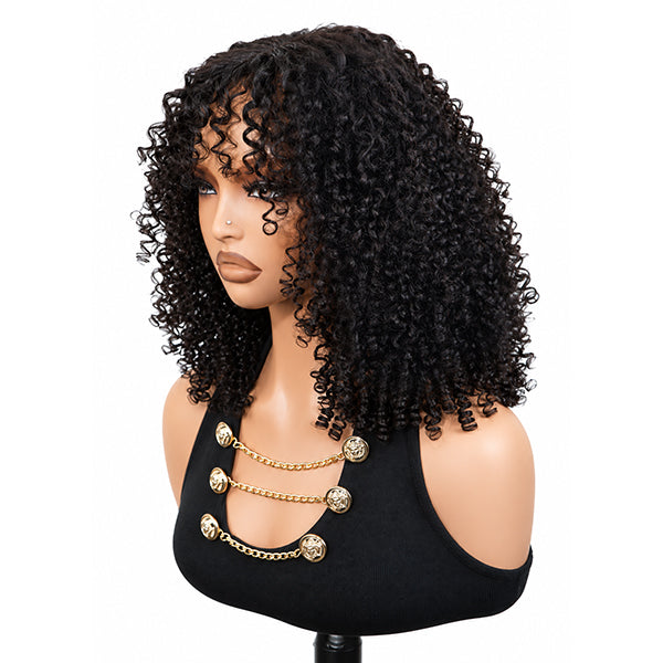 OQ HAIR Afro Kinky Curly Glueless Wig With Bangs Wear Go Protective Style Quality Human Hair Wig