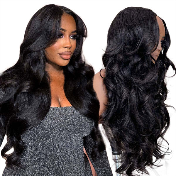OQ HAIR Pre-Styled Butterfly Cut Layered Body Wave Glueless U Part Wig Elastic Drawstring Wear Go Wig Full 280% Density