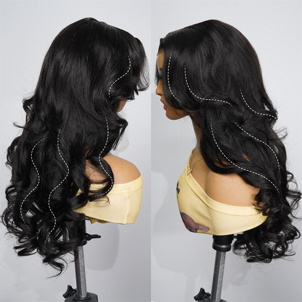 OQ HAIR Pre-Styled Butterfly Cut Layered Body Wave Glueless U Part Wig Elastic Drawstring Wear Go Wig Full 280% Density