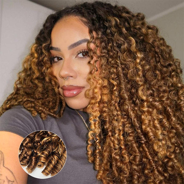 Burmese Curly Highlight 4/27 Color Unprocessed Virgin Human Hair Bundles 1/3/4 Pcs