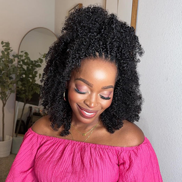 OQ HAIR Invisible String Feather Afro Curly Crochet Human Hair Perfect For Boho Braids