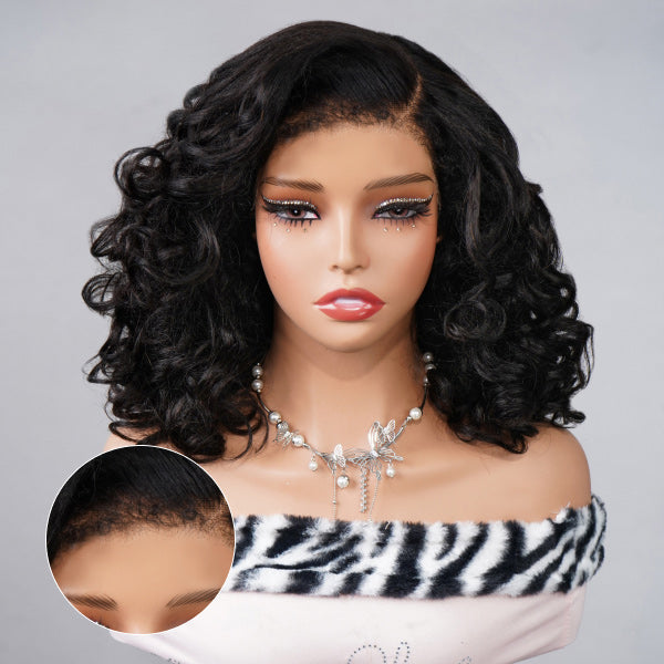 OQ HAIR 4C Edges Hairline Glueless Voluminous Bouncy Curly Wig C Part Pre-Cut 9x6 Lace Wear Go Wig With Drawstring Cap