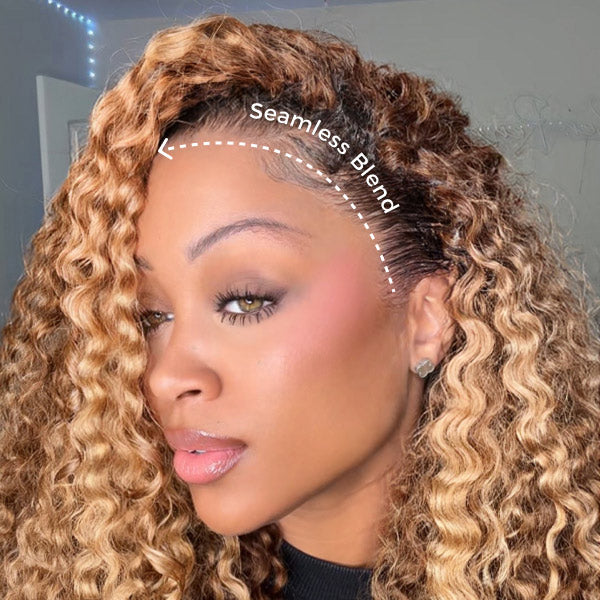 TikTok Viral Burmese Curly Highlight 4/27 Color 3-In-1 Half Wig Human Hair Wear Go Glueless Wig With Drawstring Spiral Curly Ends