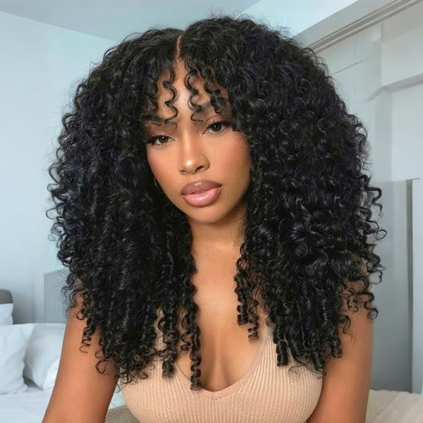 OQ HAIR Pre-Styled Glueless Bouncy Spiral Curls Flexible Fit Drawstring Wear Go Wig Pre-cut 7x5 HD Lace