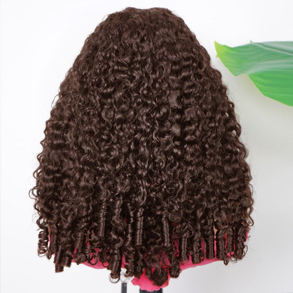 OQ HAIR Burmese Curly Glueless Wig Chocolate Brown Color Pre Cut 9x6 Lace Wear Go Wig With Elastic Drawstring
