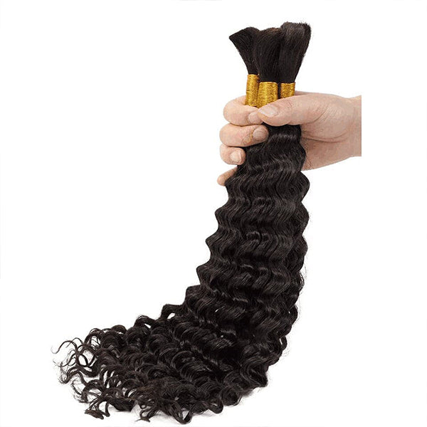Unprocessed Deep Wave Bulk Human Hair Natural Color No Weft Boho Hair For Braiding 1/3/5 Packs