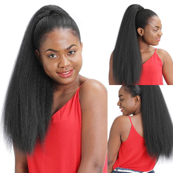 OQ Hair Yaki Straight Invisi-Drawstring Flexible Fit 360 Glueless Wig Pre-Cut Lace Pre Bleached Knots