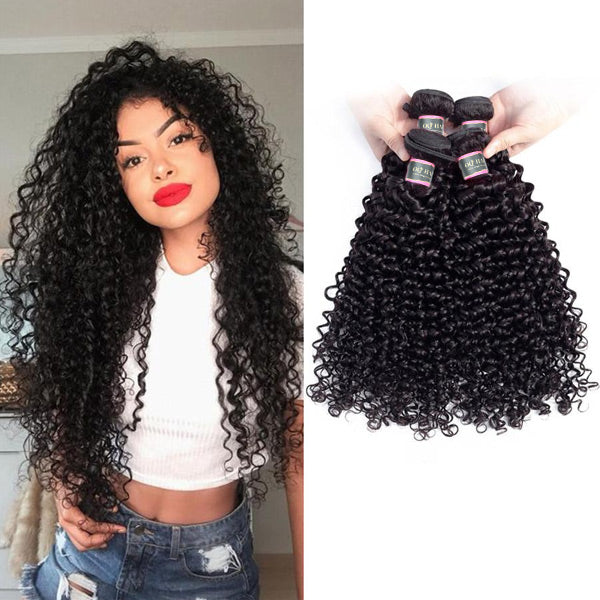 4 Bundles Kinky Curly Human Virgin Hair Natural Black