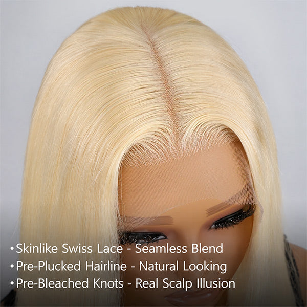 18"=$119 | OQ HAIR 613 Blonde Straight 13x4 Lace Frontal Wig Pre Plucked Hairline Easy to Install