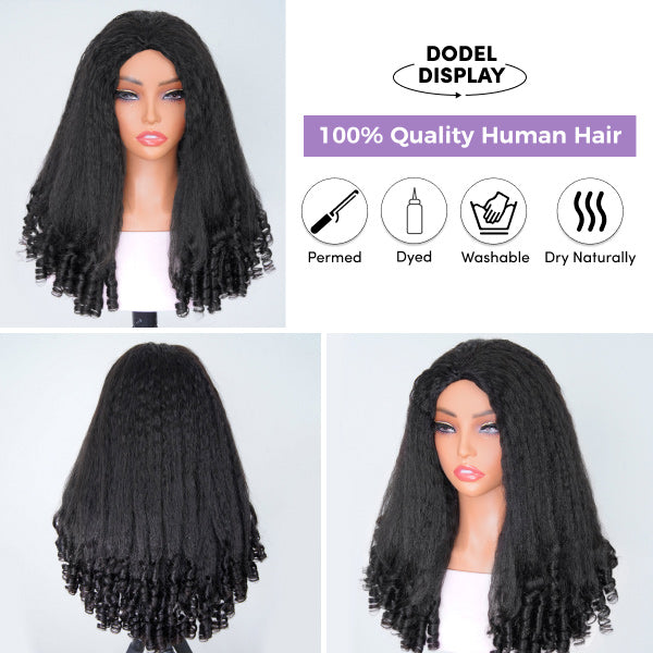3 In 1 Half Wig | Glueless Kinky Straight Burmese Curl Elastic Drawstring Wear Go Half Wig With Yaki Spiral Curls