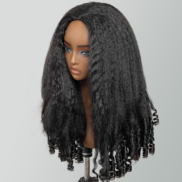 3 In 1 Half Wig | Glueless Kinky Straight Burmese Curly Elastic Drawstring Wear Go Half Wig With Yaki Spiral Curls