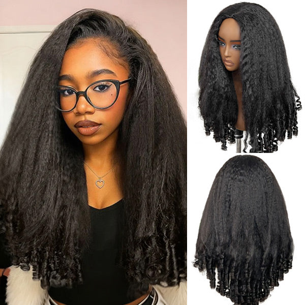 3 In 1 Half Wig | Glueless Kinky Straight Burmese Curly Elastic Drawstring Wear Go Half Wig With Yaki Spiral Curls