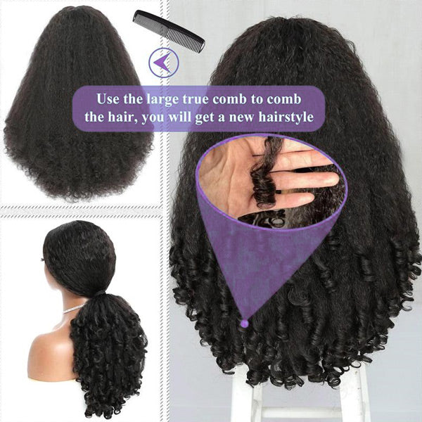 3 In 1 Half Wig | Glueless Kinky Straight Burmese Curly Elastic Drawstring Wear Go Half Wig With Yaki Spiral Curls