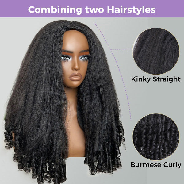 3 In 1 Half Wig | Glueless Kinky Straight Burmese Curly Elastic Drawstring Wear Go Half Wig With Yaki Spiral Curls