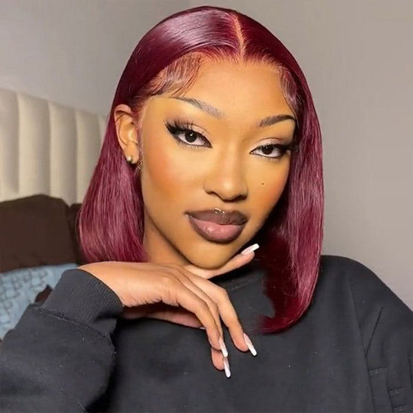 Flash Sale | 180% Density Wear Go Glueless Bob Wigs 99j Burgundy Color Pre Cut Lace Straight 4x6 Lace Closure Wigs PrePlucked With Human Hair