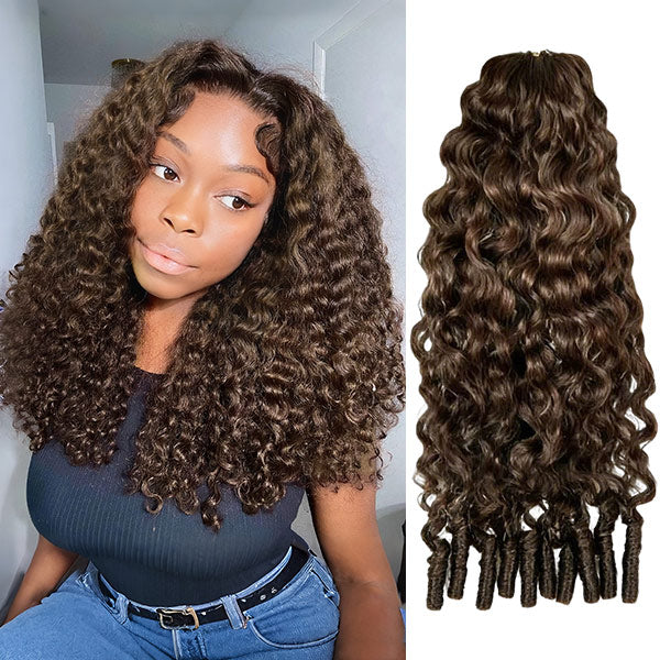 OQ HAIR #4 Chocolate Brown Reusable Burmese Curly Knotless Crochet Human Hair For Black Women Miracle Knots