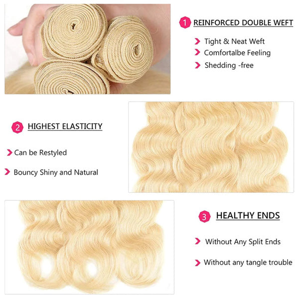 Body Wave 613 Blonde Color Bundles with 13x4 Lace Frontal Human Virgin Hair Pack