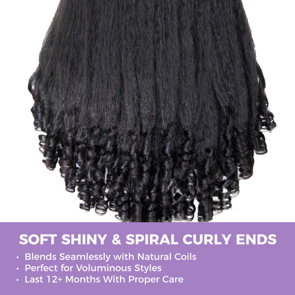 3 In 1 Half Wig | Glueless Kinky Straight Burmese Curl Elastic Drawstring Wear Go Half Wig With Yaki Spiral Curls