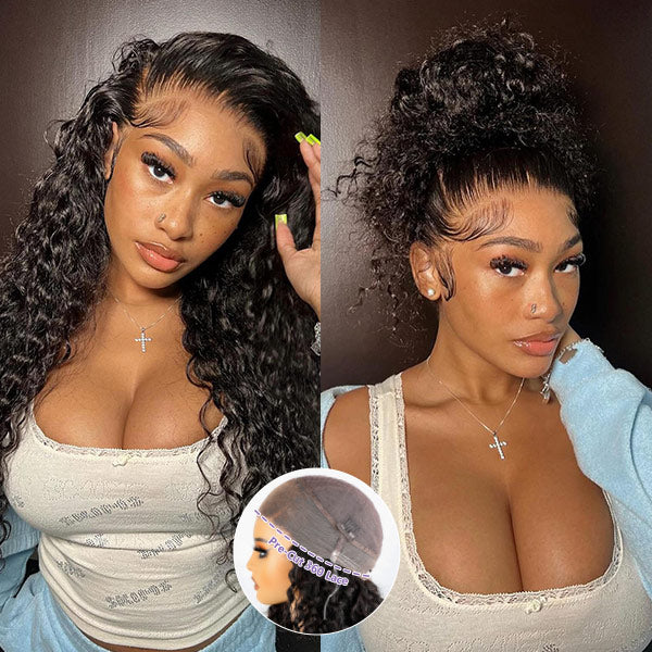 OQ Hair Water Wave Invisi-Drawstring Flexible Fit 360 Lace Frontal Glueless Wig With Bleached Knots