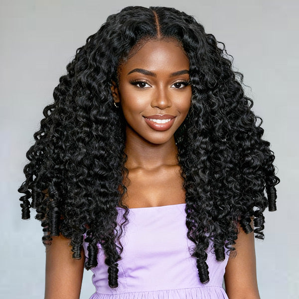 CLEARANCE | Burmese Curly Glueless Bleached Knots Pre-cut 7x5 HD Lace Drawstring Wear Go Wig 280% Density