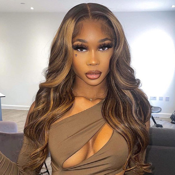 OQ HAIR M-cap Body Wave 4/27 Highlight Color Pre Cut 9x6 Lace Wear Go Glueless Wigs Invisible Knots With Pre-Plucked Hairline