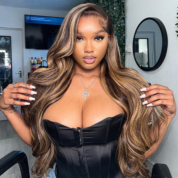 OQ HAIR M-cap Body Wave 4/27 Highlight Color Pre Cut 9x6 Lace Wear Go Glueless Wigs Invisible Knots With Pre-Plucked Hairline