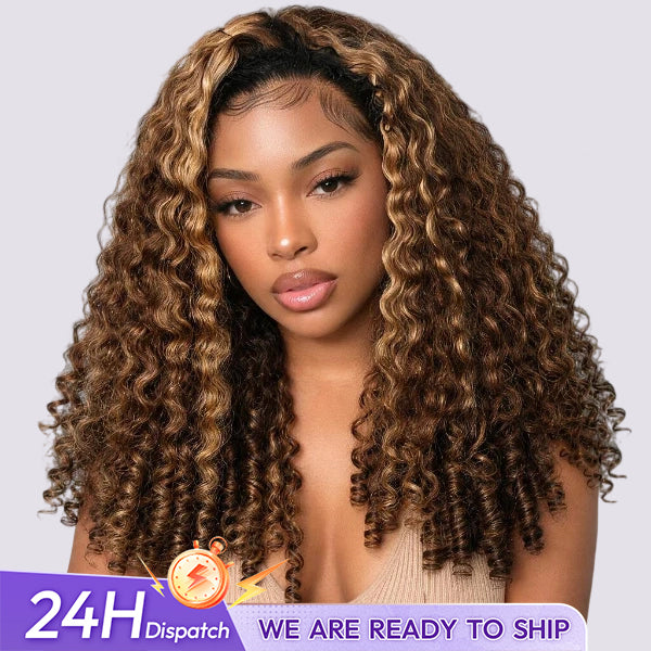 24H Shipping | Highlight 4/27 Burmese Curly Human Hair Wear Go Half Wig With Drawstring Easy Install