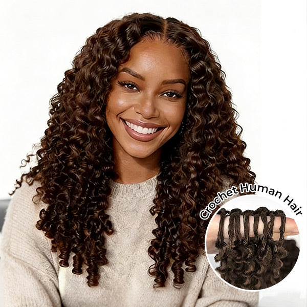 OQ HAIR #4 Chocolate Brown Reusable Burmese Curly Knotless Crochet Human Hair For Black Women Miracle Knots