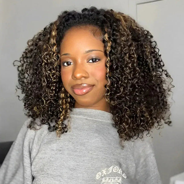 Flash Sale| Water Wave Balayage Highlight Ombre Brown Wear Go Half Wig