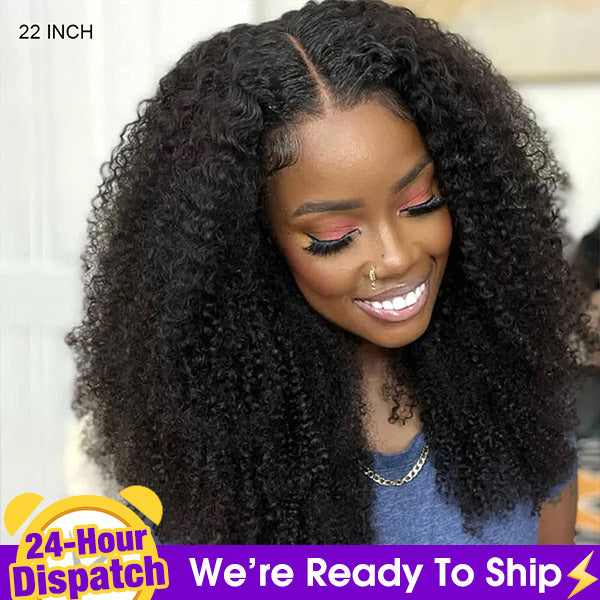 24h Shipping | Afro Curly Drawstring V Part Wig No Leave Out Thin Part Glueless Wigs Human Hair Wig