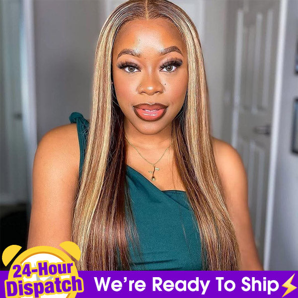 24h Shipping | 4/27 Highlight Wear Go Glueless Wigs 7x5 Pre Cut Lace Straight Wigs With Pre Plucked