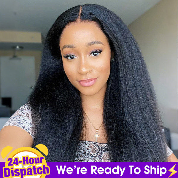 24h Shipping |  Kinky Straight Bleached Knots Wear Go Glueless Wig Pre-cut 7x5 HD Lace Wig