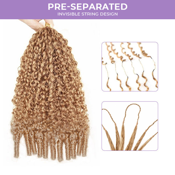 TikTok Viral Burmese Curly #27 Honey Blonde Pre-Separated Feather Crochet Human Hair Invisible Knotless Pre-Looped Hair Extension