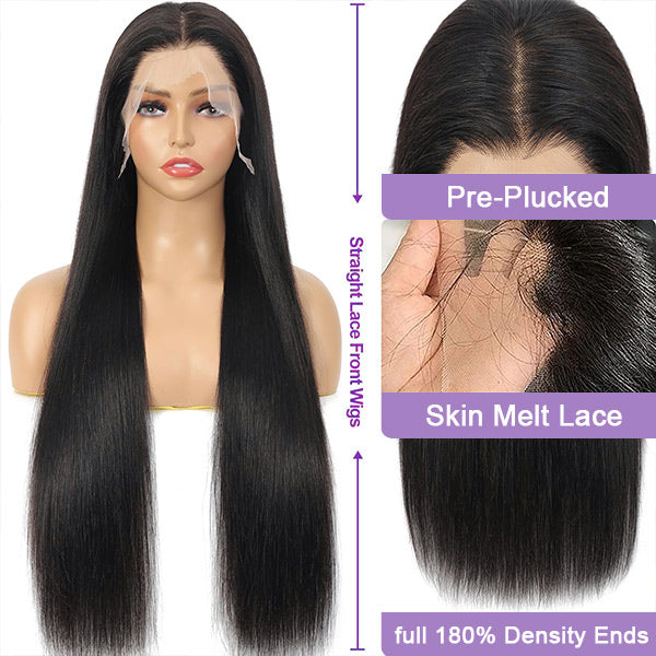 Premium Straight Human Hair 13x6 Lace Frontal Wig Natural Melt And Sleek Look