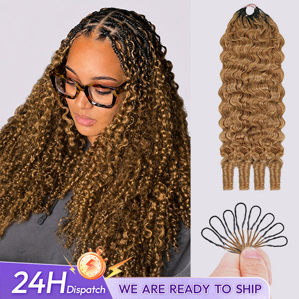 24H Shipping | OQ HAIR Burmese Curly #27 Honey Blonde Pre-Looped Crochet Human Hair Shed-Free Easy Install