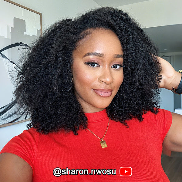 3 In 1 Half Wig | Afro Curly Flexible Fit Half Wig With Drawstring Natural Hairline Beginner Friendly