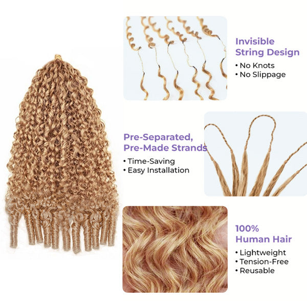 TikTok Viral Burmese Curly #27 Honey Blonde Pre-Separated Feather Crochet Human Hair Invisible Knotless Pre-Looped Hair Extension
