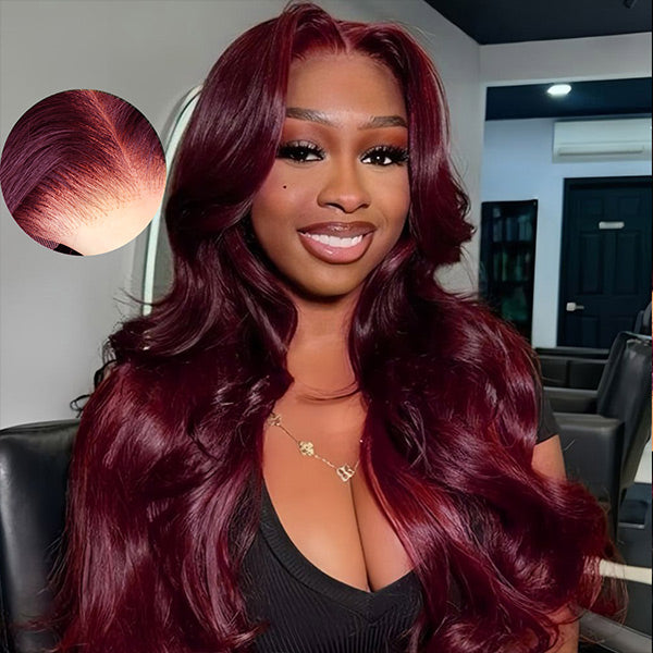 OQ HAIR Layered Cut Body Wave Burgundy 99J Color Wear Go Glueless Wig Salon Hairstyle