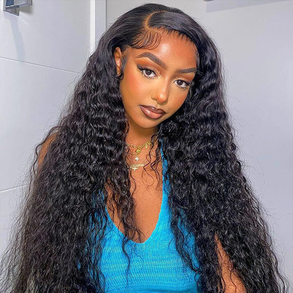 Water Wave Lace Frontal Wig Natural Looking Versatile Style 100% Human Hair Wig