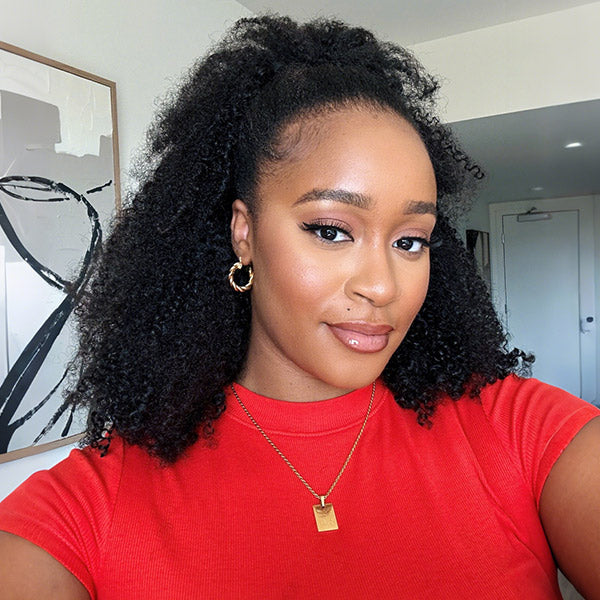 3 In 1 Half Wig | Afro Curly Flexible Fit Half Wig With Drawstring Natural Hairline Beginner Friendly