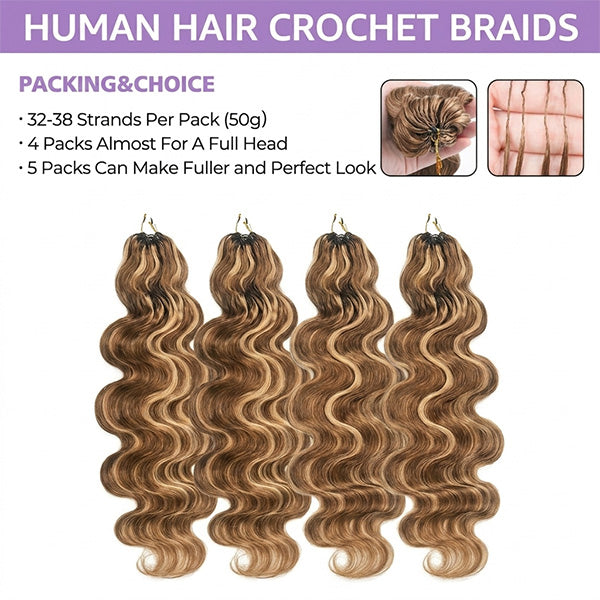 OQ HAIR Body Wave Highlight 4/27 Color Crochet Human Hair Time-Saving Wear Human Hair Extension