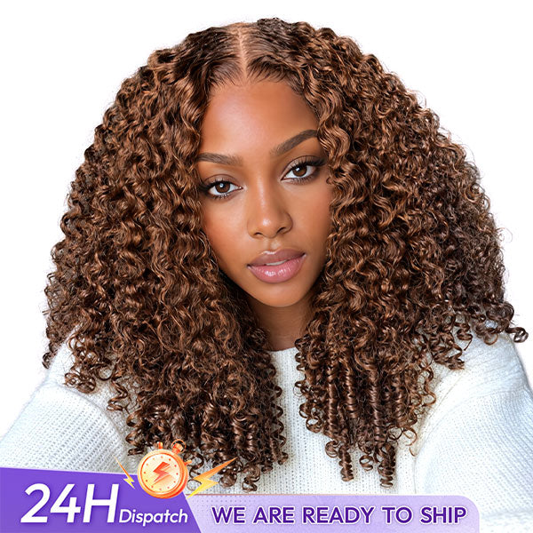 24h Shipping | OQ HAIR Chocolate Brown Burmese Curly Human Hair Wig 9x6 Lace Glueless Wear Go Pre-Plucked Bleached Knots