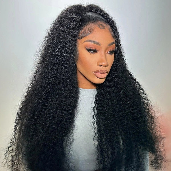 Afro Curly Glueless Wig Bleached Knots Elastic Drawstring 13x4 13x6 HD Lace Frontal Wig With Natural Hairline