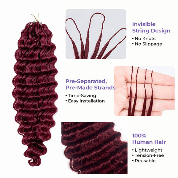 Pre-sale | OQ HAIR Damage Free 99J Burgundy Deep Wave Human Hair Extensions for Maximum Comfort