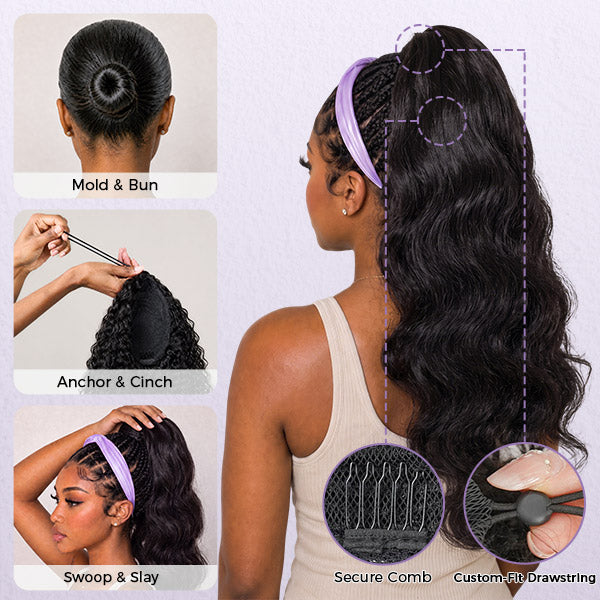 Body Wave Ponytail With Clip In 100% Human Hair Wrap-around With Drawstring Ponytail Extension Quality Hair