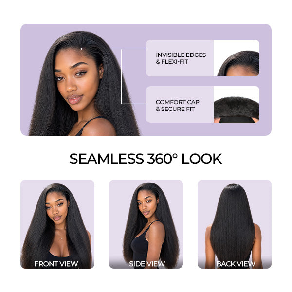 24H Shipping | Kinky Straight Human Hair 3 In 1 Wear Go Half Wig Easy Install Snug Fit