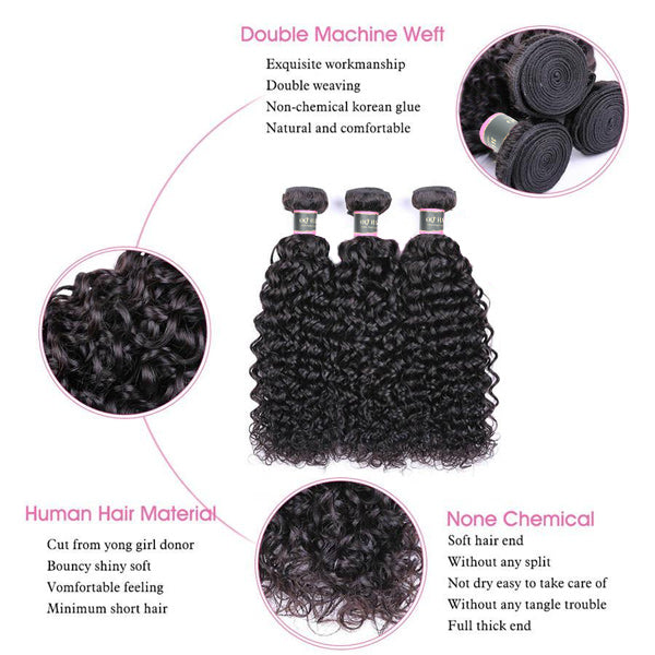 9A Water Wave Human Hair 3 Bundles with 13*4 Lace Frontal Natural Black