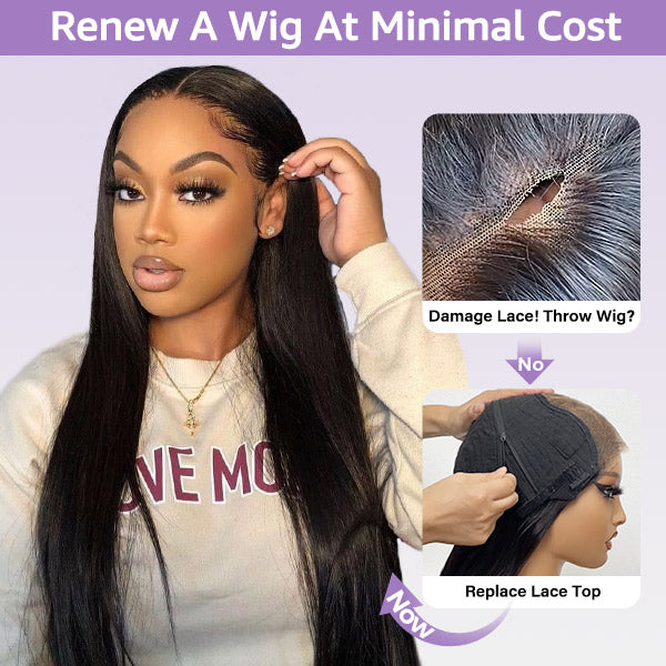 OQ Hair Block Wig Straight Hair Bleached Knots Wig With Optional Replaceable Zip Lace Tops